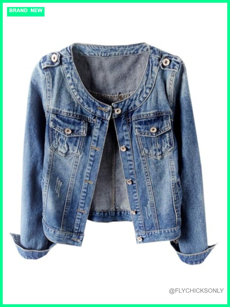 Collarless Button Down Long Sleeve Casual Western Denim Jacket